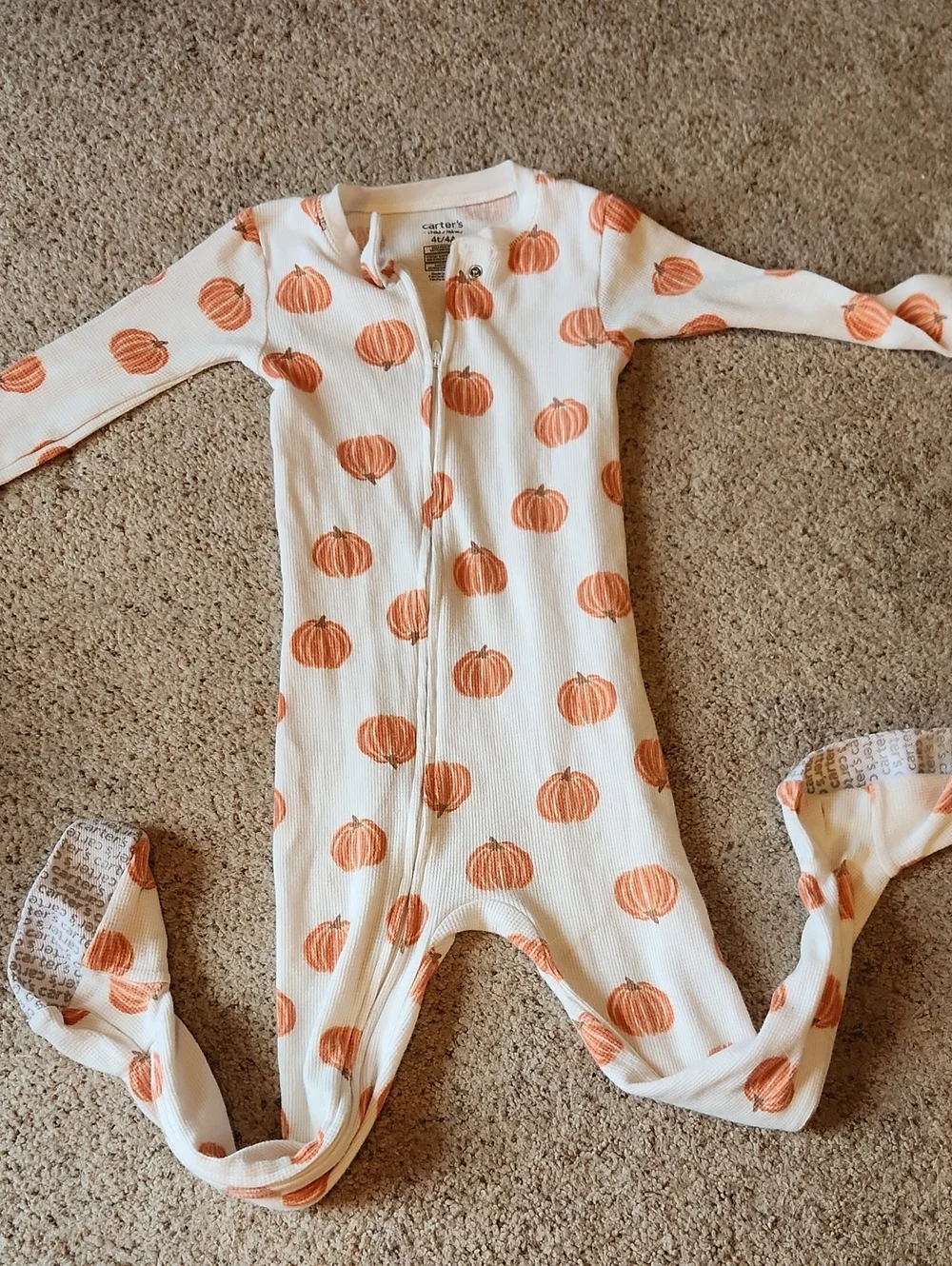 Carter's White One-Piece with Orange Pumpkin Print Sz 4T